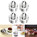 Four round sweet dessert molds with removable lids, versatile baking pans from Everything Baby, designed for baking and dessert shaping.