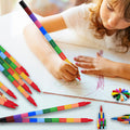 Set of 12 stacking buildable crayons in rainbow colors for kids, featuring fun DIY art and drawing toys by Everything Baby.