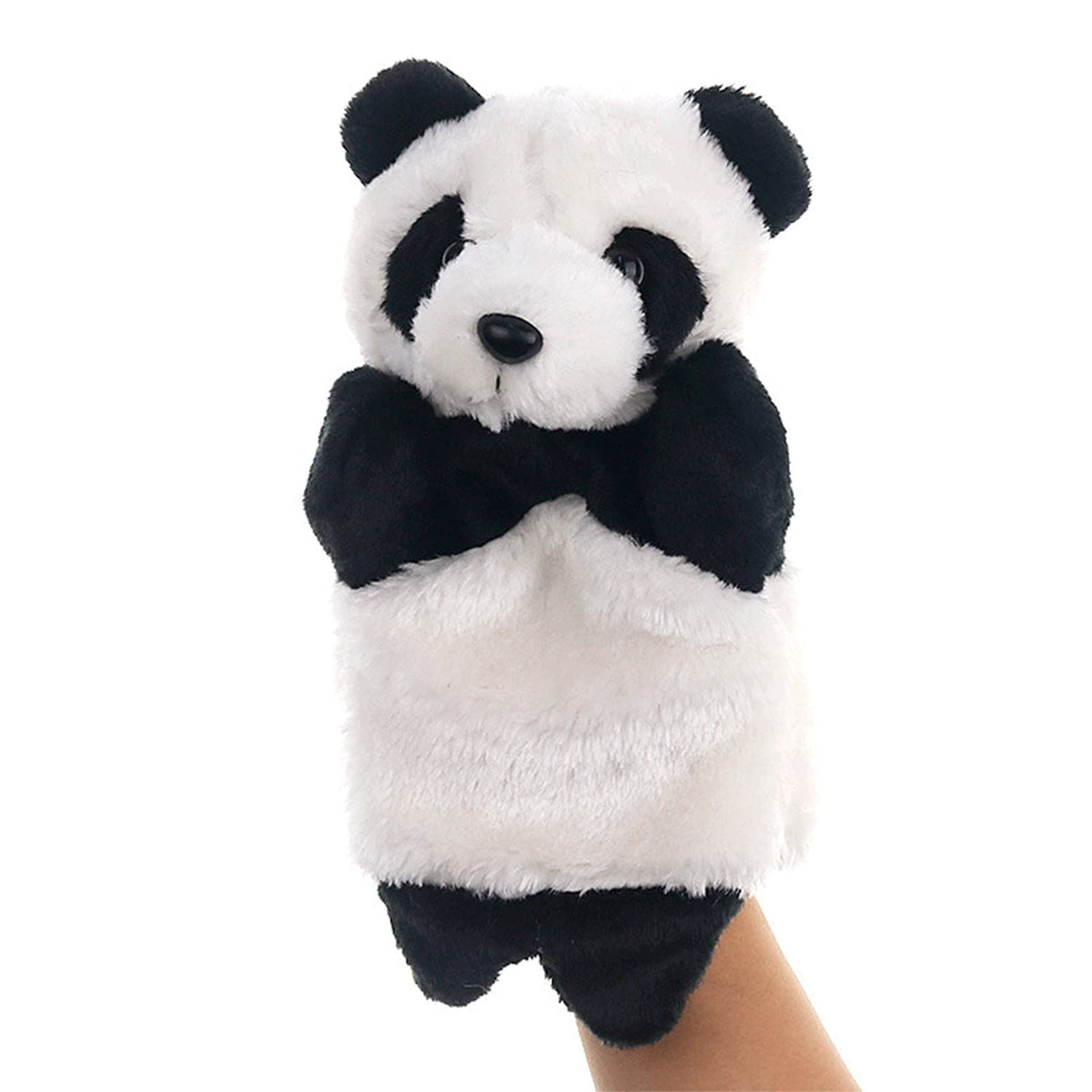 Cute panda plush hand puppet from Everything Baby, perfect for kids' play and educational fun with soft stuffed animal design.