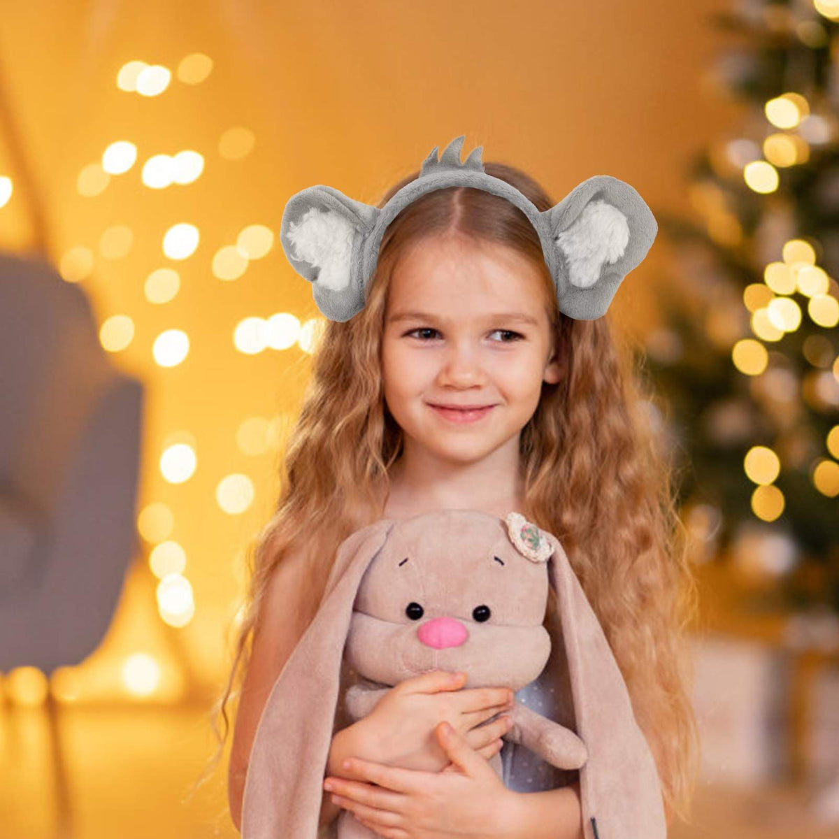 Kids wearing adorable koala bear ears headband, playful animal headwear for birthday parties and dress-up fun.