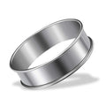 Silver stainless steel crumpet and tart rings for baking, round metal pastry molds, ideal for pretend play and kitchen activities.