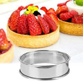Silver stainless steel crumpet rings for baking, round pastry molds, double rolled tart rings, ideal for baking and pastry shaping.