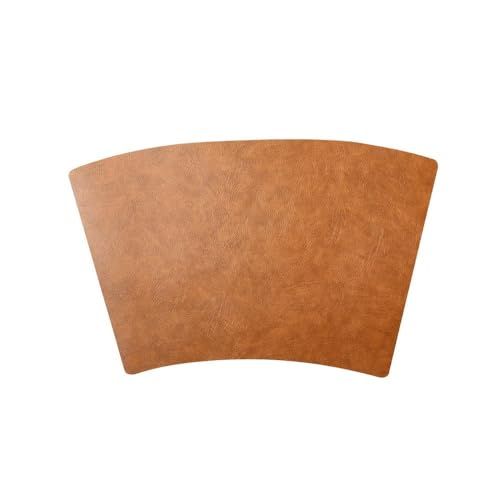 Set of four faux leather wedge placemats for round tables, heat resistant and washable, ideal for kitchen and dining table settings.