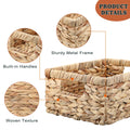 Small handwoven water hyacinth storage basket with handles, decorative wicker bin suitable for organizing toys or small items.