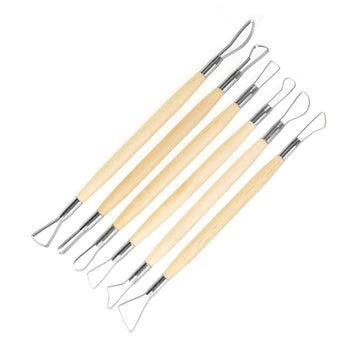 Set of 6 double-ended wax carving tools for clay sculpting, featuring small loops and rakes for pottery and modeling projects.