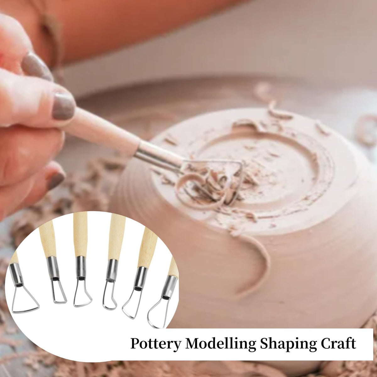 Set of 6 double-ended wax carving tools for clay and pottery sculpting, featuring small loops and rakes for detailed modeling.