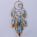 Small blue and brown feather dream catcher by Everything Baby, wall hanging decor for kids' bedrooms or pretend play.