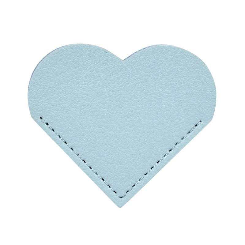 Set of five leather heart-shaped bookmarks from Everything Baby, cute handmade corner page markers for kids and book lovers.