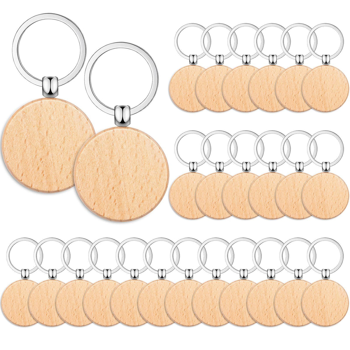 20-pack of natural wood slices from Everything Baby, unfinished wooden rounds for keychains, crafts, and laser engraving.