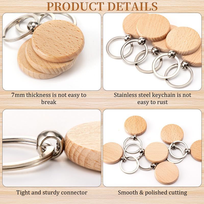 20-pack of natural wood slices for keychains, laser engraving, and Christmas crafts, featuring unfinished wooden rounds for DIY projects.