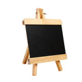 Mini wooden drawing board and chalkboard easel for kids, tabletop stand with blackboard surface for creative play and learning.