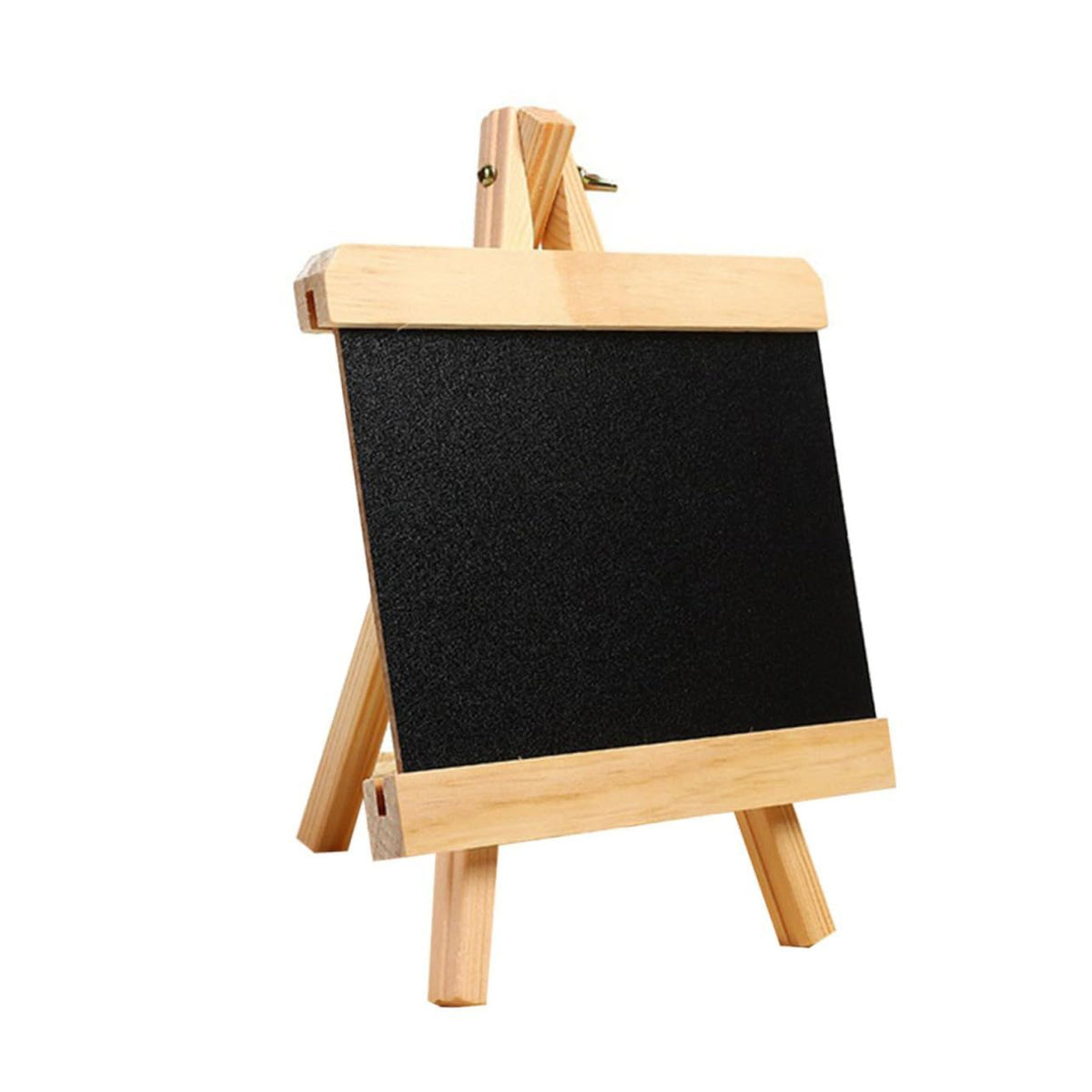 Mini wooden drawing board and chalkboard easel for kids, tabletop stand with blackboard surface for creative play and learning.