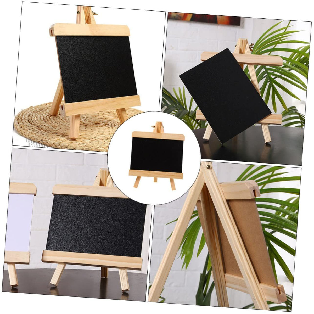 Mini wooden drawing board with easel stand, whiteboard surface, suitable for kids' creative play and tabletop use.