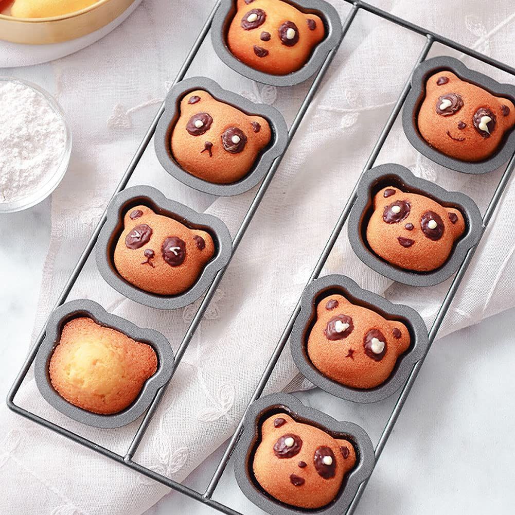 Non-stick 8-cavity cake baking pan with panda and bear molds, ideal for muffins, brownies, and cheesecakes, by Everything Baby