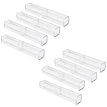Set of 8 clear plastic ballpoint pen gift boxes with lids, ideal for storing pens and pencils for business or school use.