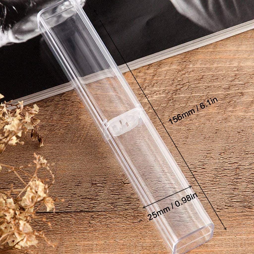 Eight clear plastic ballpoint pen gift boxes from Everything Baby, ideal for storing pens and pencils in bulk collections.