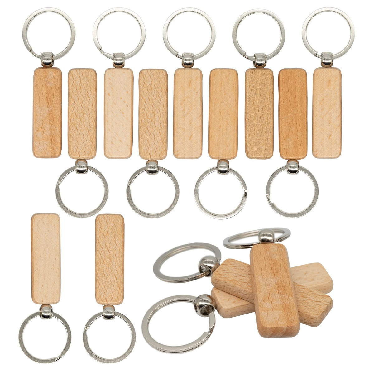 Set of 20 lightweight wooden rectangle blanks for keychains, ideal for DIY baby and kids' building toy projects.