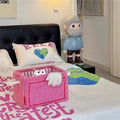 Pink cube storage box by Everything Baby, foldable toy and snack organizer for children and nursery playrooms.