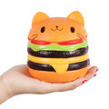 Soft, scented 4.5-inch jumbo squishy cat and hamburger bread toy from Everything Baby, perfect for pretend play and sensory fun.