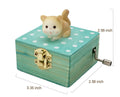 Mini wooden hand crank music box with a cute cat design, playing 
