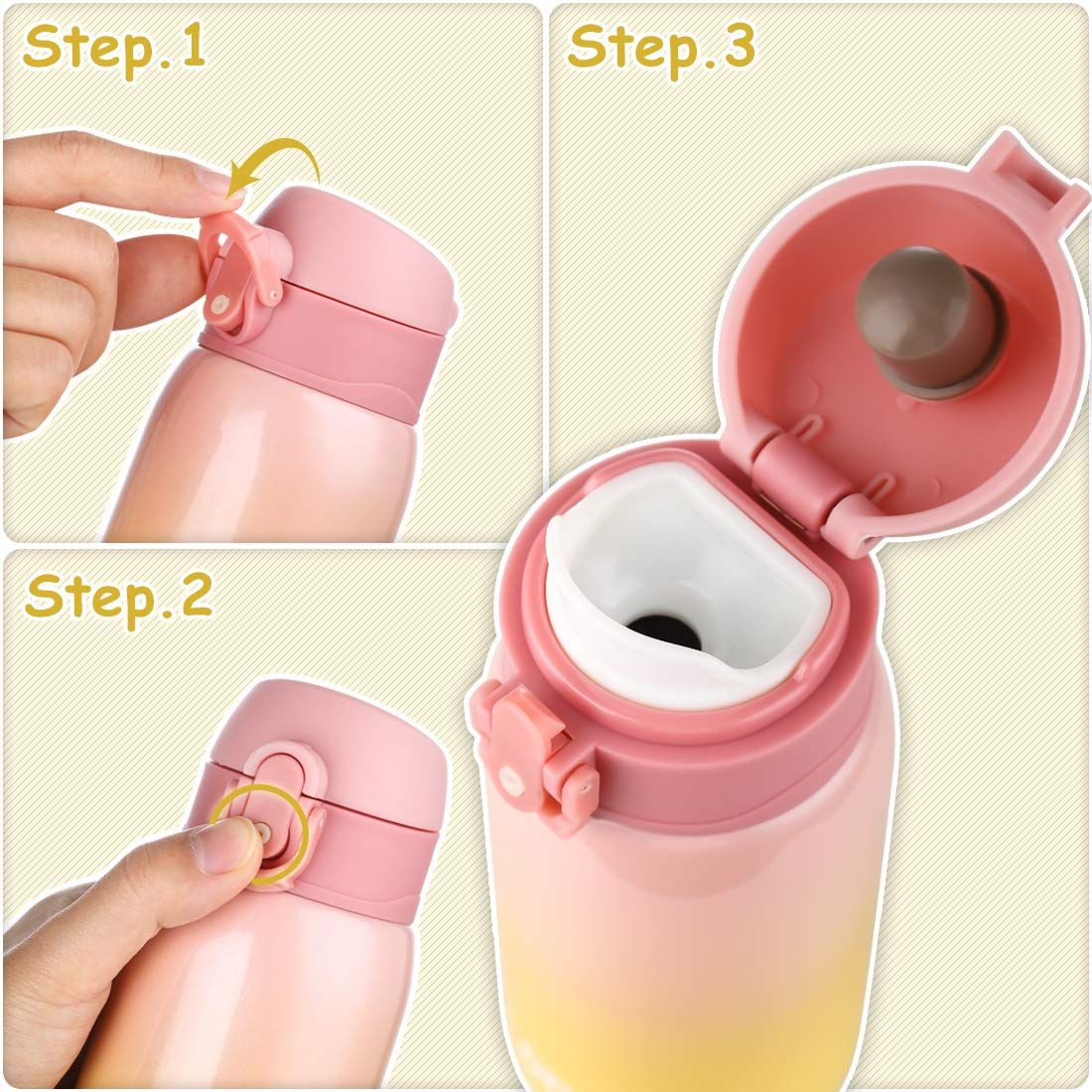 Kids water bottle by Everything Baby, 9oz stainless steel, double wall vacuum insulated for cooling and warming.