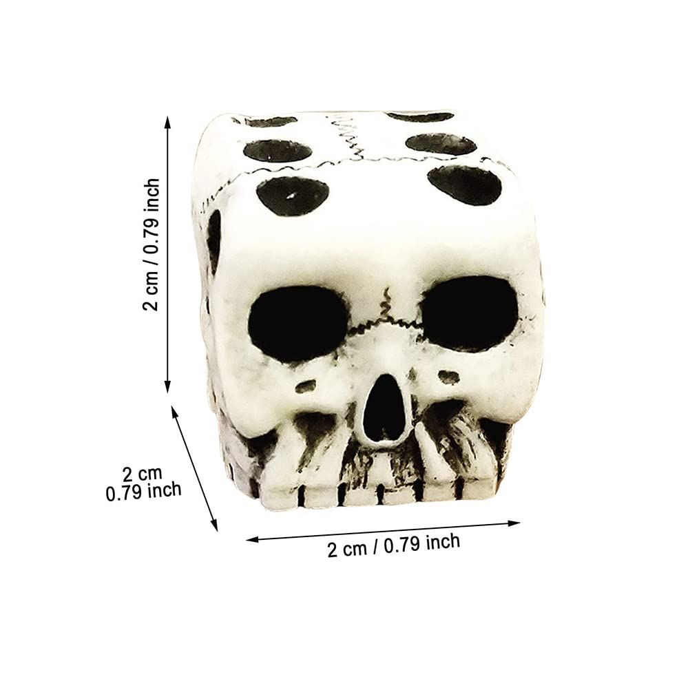 Set of 5 white skeleton dice for Halloween party, decorative mini skeleton face gaming dice for kids' pretend play.