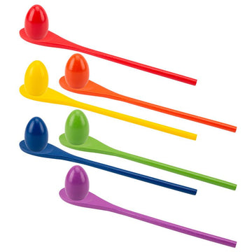 Wooden egg spoon race game set with 6 pieces for kids, outdoor lawn relay race and Easter egg hunt activity by Everything Baby