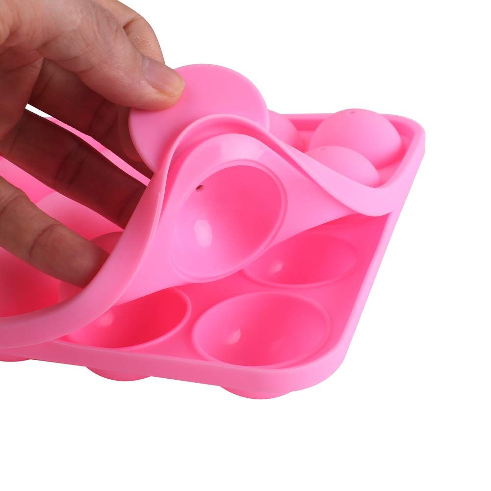 Pink silicone cupcake mold with 20 cavities for cake pops, easy to clean and use, ideal for pretend play and baking fun for kids