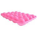Pink silicone cupcake mold with 20 cavities for cake pops, easy to clean and use, ideal for pretend play baking activities.