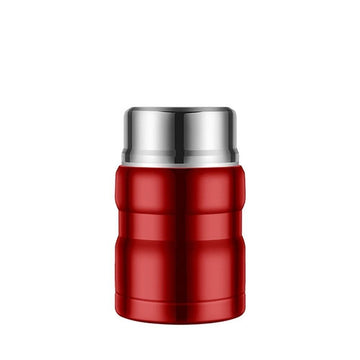Red stainless steel thermos with 500ml capacity, portable vacuum-insulated soup container and kid's lunch box by Everything Baby.