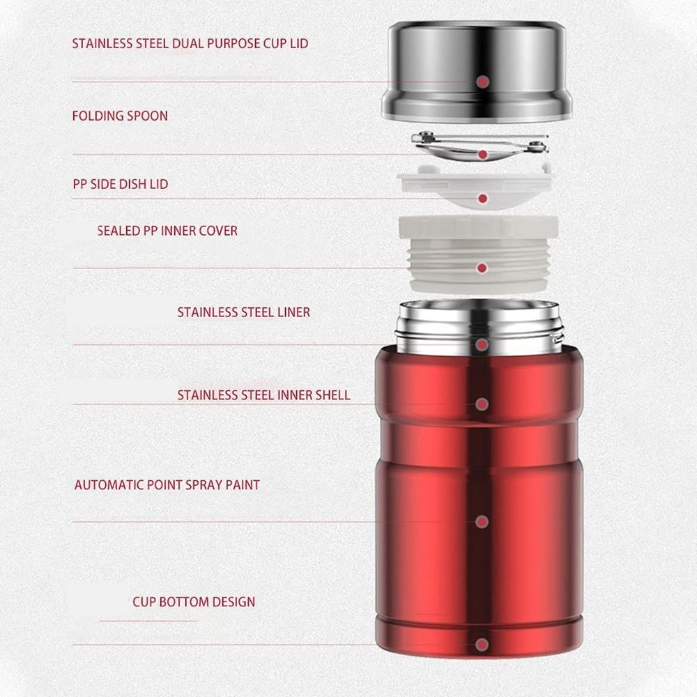 Red stainless steel thermos with 500ml and 750ml options, vacuum-insulated soup and lunch container for kids by Everything Baby