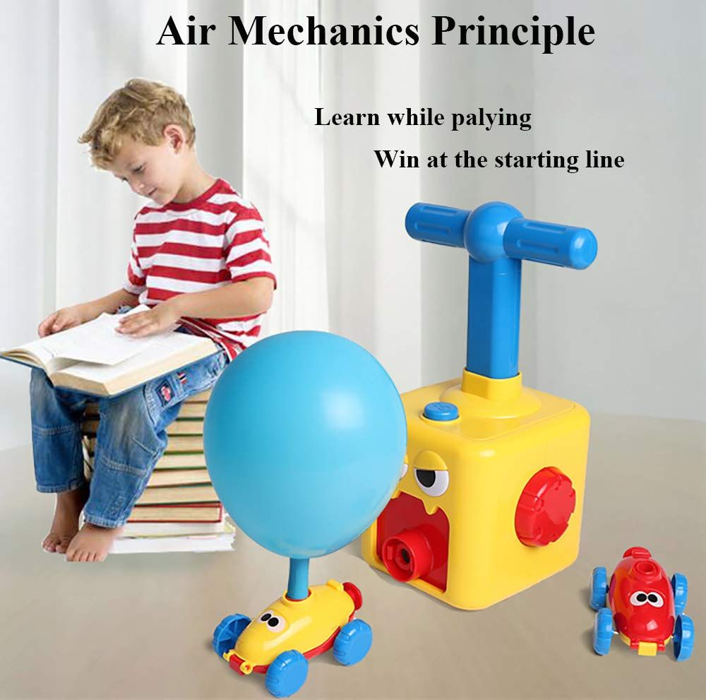 Inflatable balloon-powered car toy for kids with six balloons, part of Everything Baby’s ride-on car collection, ideal for scientific play.