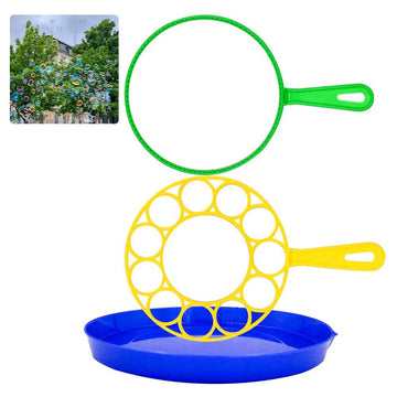 Kids outdoor bubble wands set with large bubble sticks and tray, fun pretend play toys for boys and girls, by Everything Baby.