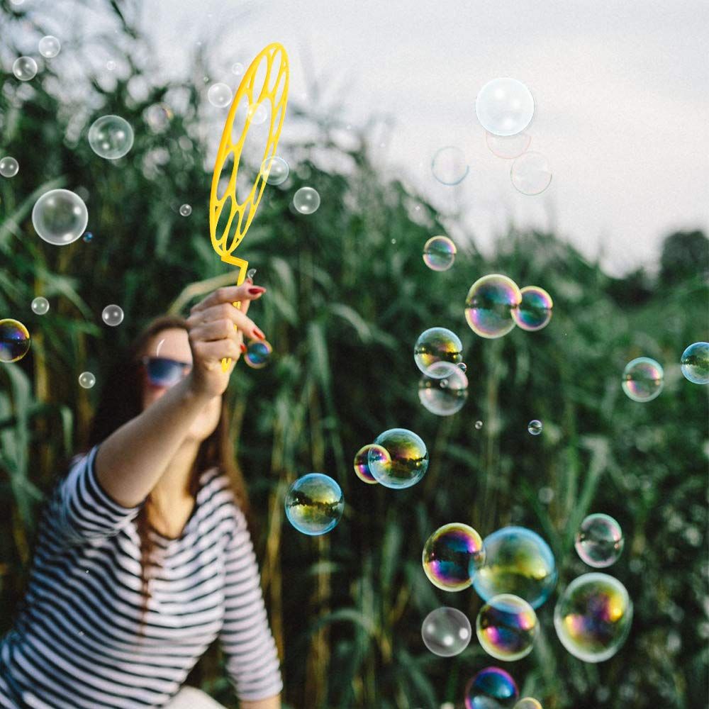 Kids outdoor bubble wands set by Everything Baby, featuring large bubble sticks and tray for pretend play and outdoor fun.