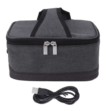 Gray portable electric lunch box with USB heating and insulation bag, designed for kids' pretend play, by Everything Baby.
