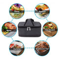 Gray portable electric lunch box with USB heating feature, insulated bag for kids' pretend play food heater and storage.