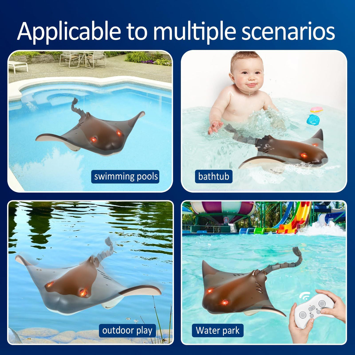 Bright yellow remote control shark stingray toy for kids, swimming pool toy with realistic design for water play and fun.