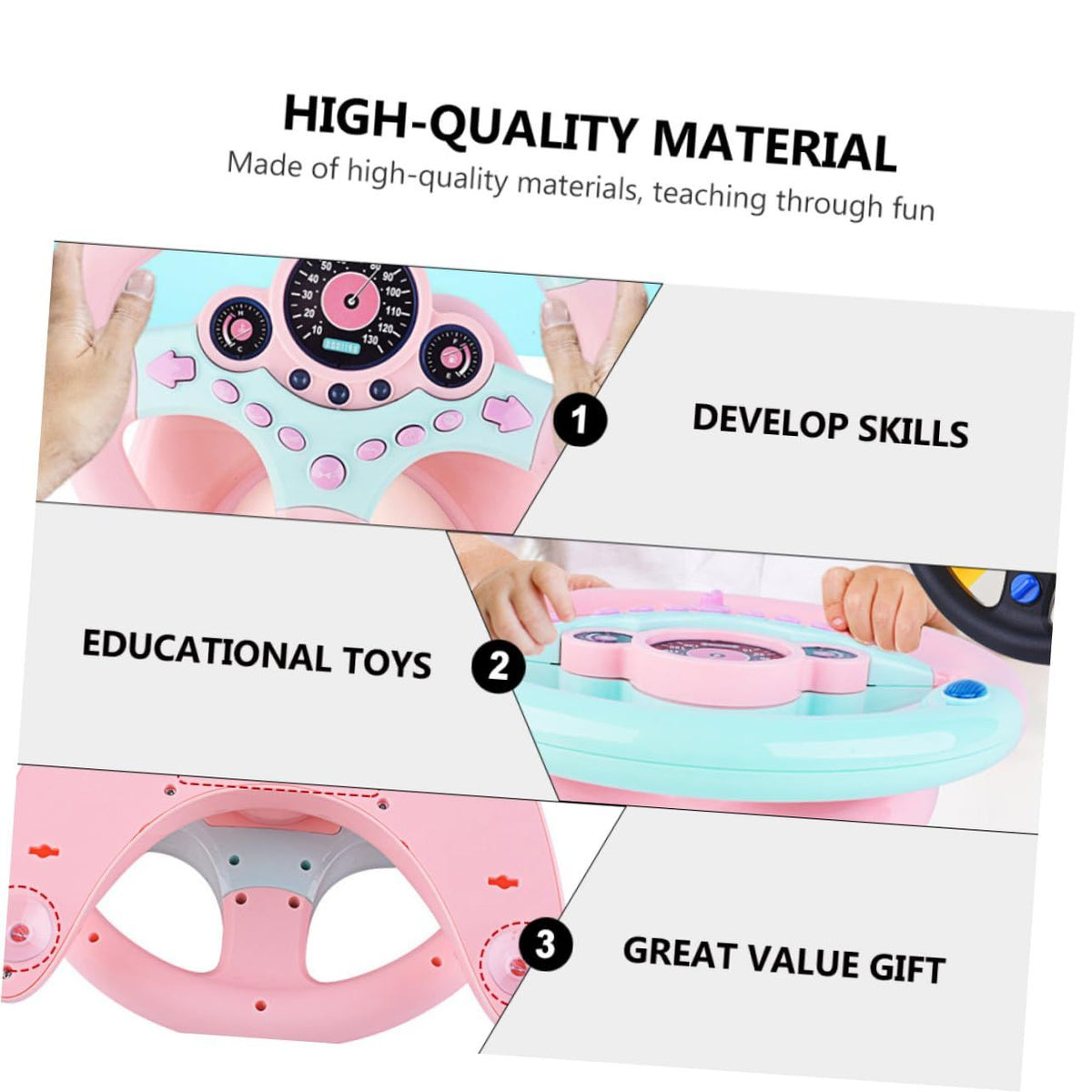 Pink and blue driving controller toy for kids with light and sound effects, designed for ride-on cars by Everything Baby.