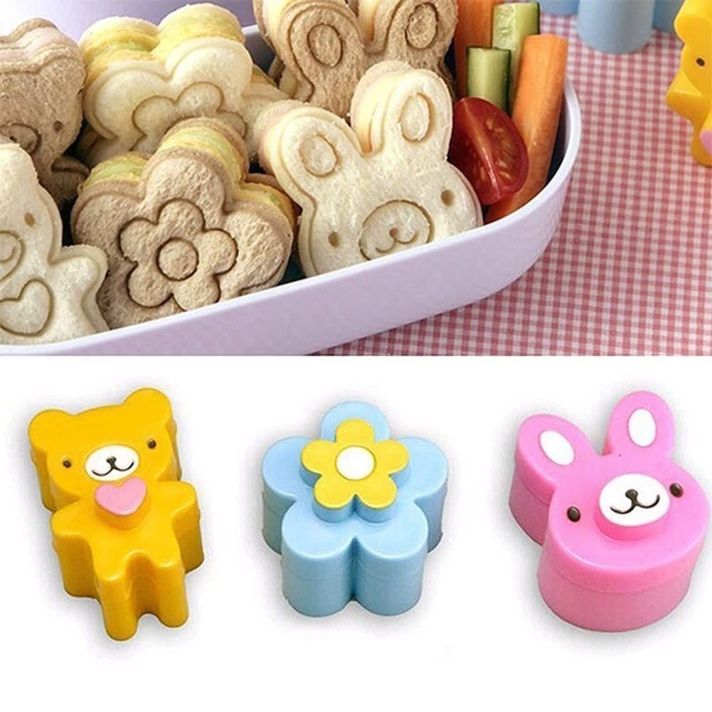 3D bear, flower, and rabbit onigiri mold by Everything Baby, perfect for making fun cartoon sushi and rice balls for kids.