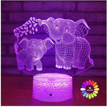 Elephant 3D night light for kids with 16 color options, remote control, and cute elephant design, suitable for children’s room decor.