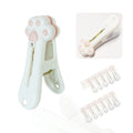 Set of 12 grey plastic clothespins with cute cat paw pattern, strong grip for laundry, snack, and food bag clips by Everything Baby.