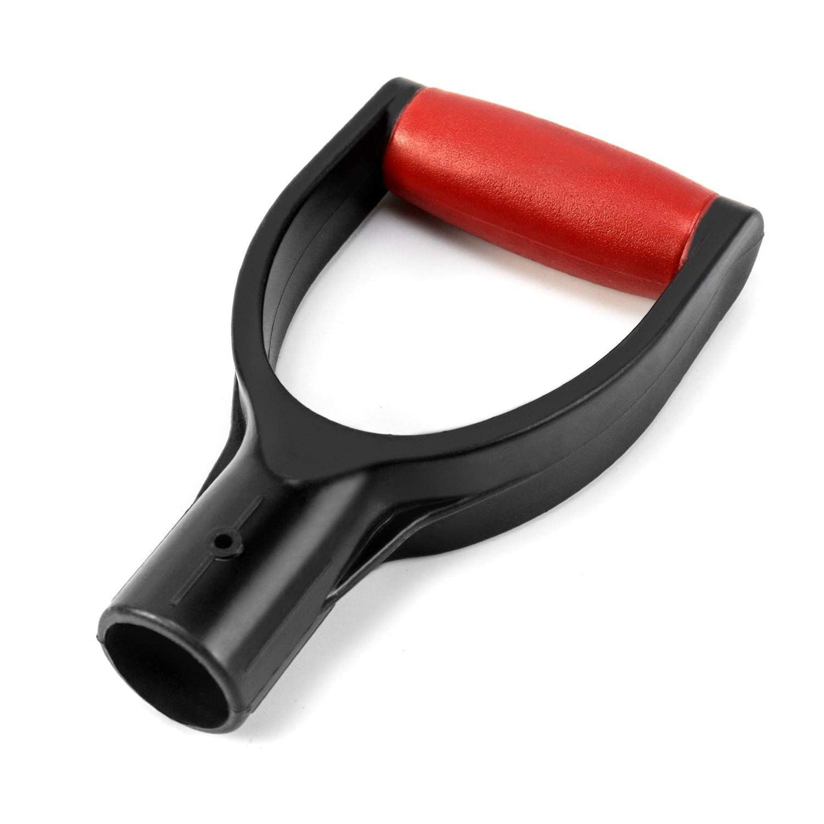 Red and black PVC snow shovel replacement handle for garden digging rake, suitable for outdoor play equipment.