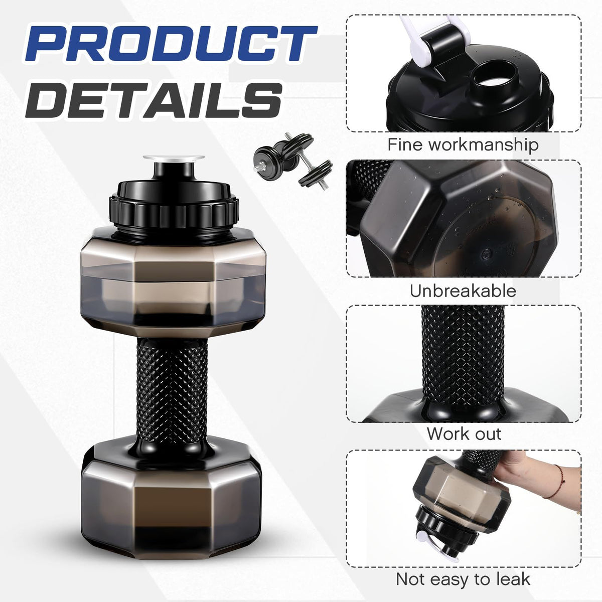 75 oz Dumbbell water bottle by Everything Baby, large capacity sports jug ideal for gym, fitness, and exercise hydration.