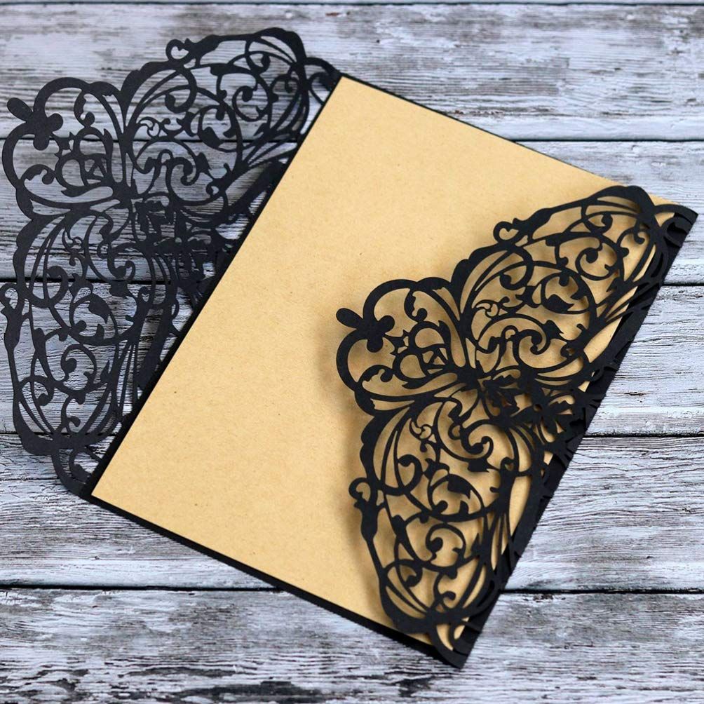 Laser cut Halloween invitation cards in black, featuring spooky design, perfect for kids' party invitations by Everything Baby.