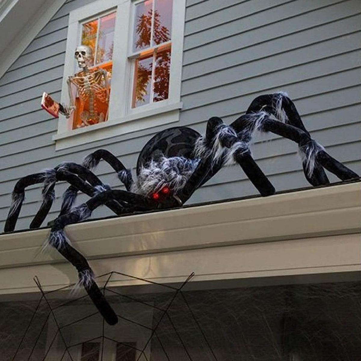 Giant hairy Halloween spider decoration from Everything Baby, suitable for outdoor or indoor yard and garden spooky decor.