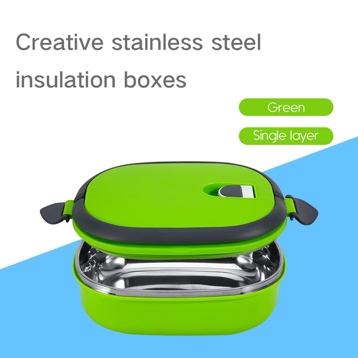 Stainless steel thermal bento lunch box with leak-proof lid, portable food container for adults, ideal for keeping meals warm.