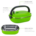 Bright orange thermal bento lunch box by Everything Baby, stainless steel insulation, leak-proof food container for kids' pretend play.