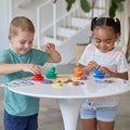 Set of 38 rainbow sorting and stacking stones with 20 activity cards for early math learning, designed for kids' building and educational play.