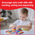 Set of 38 colorful sorting and stacking stones with 20 activity cards for early math learning, designed for kids' building toys.