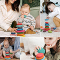 Set of 38 colorful sorting and stacking stones with 20 activity cards for early math learning, designed for kids' building and educational play.